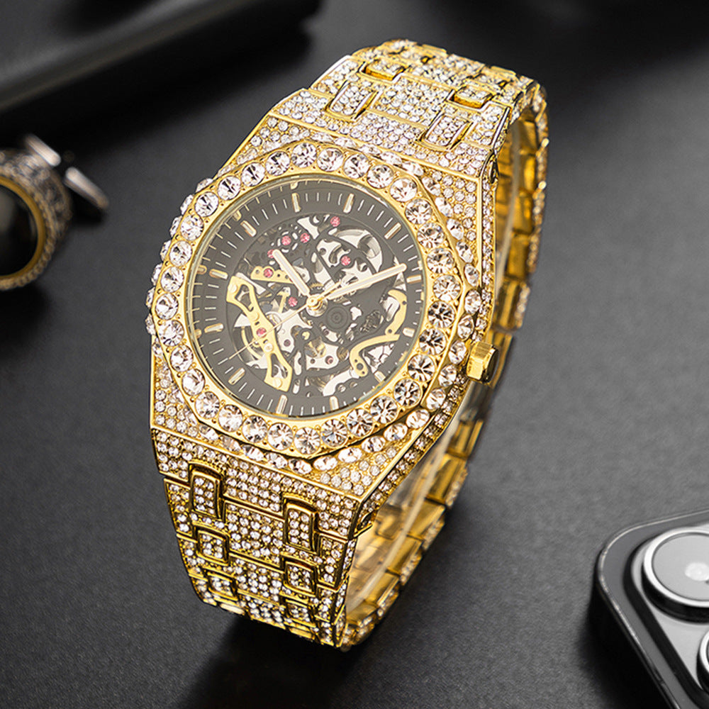 Luxury Full Diamond Skeleton Mechanical Watch – Hip Hop Party Edition